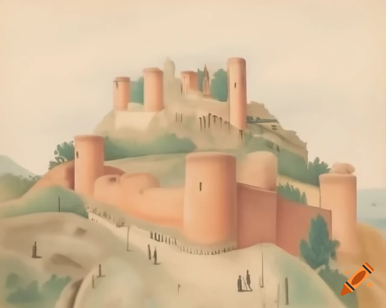 Antique drawing of Fort Saint Nicolas from early 1800s