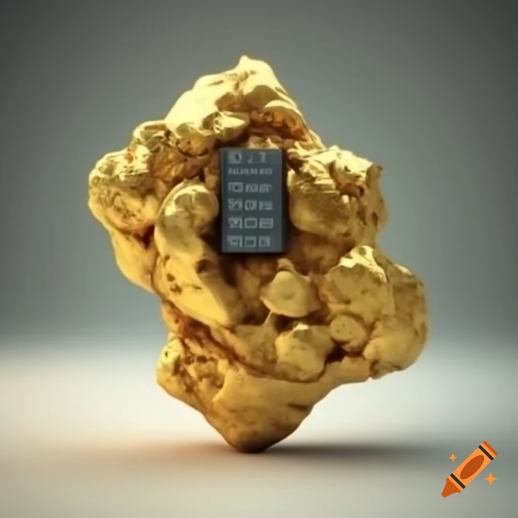 Photorealistic gold nugget shaped like a computer server
