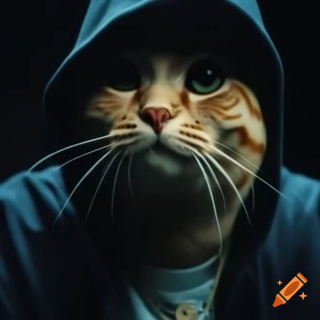 Eminem reimagined as a cat in a playful pose