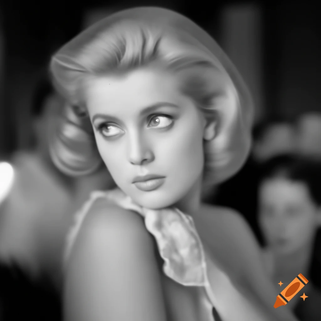 Candid shot of beautiful European actress on movie set, 1963
