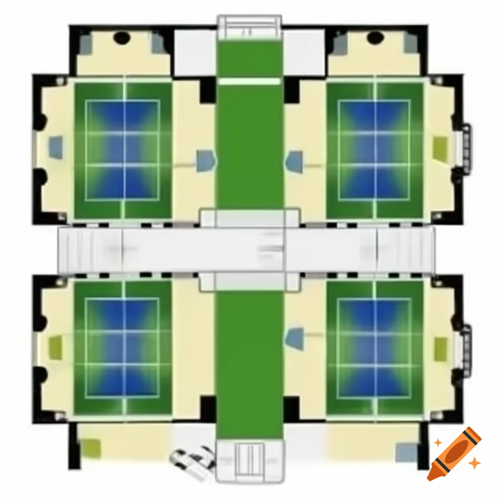 Layout plan of padel hall with four courts and amenities