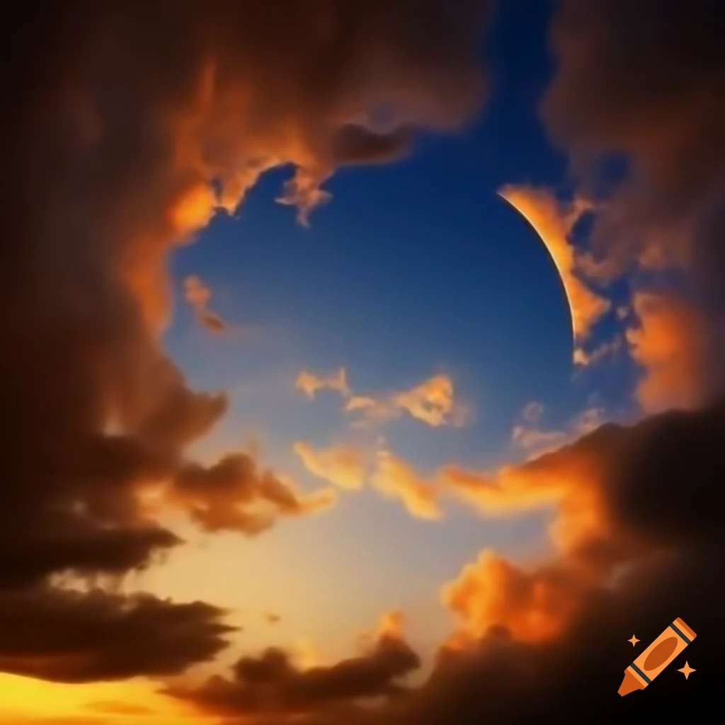 Sunset sky with orange and yellow tones and blue sky peeking through