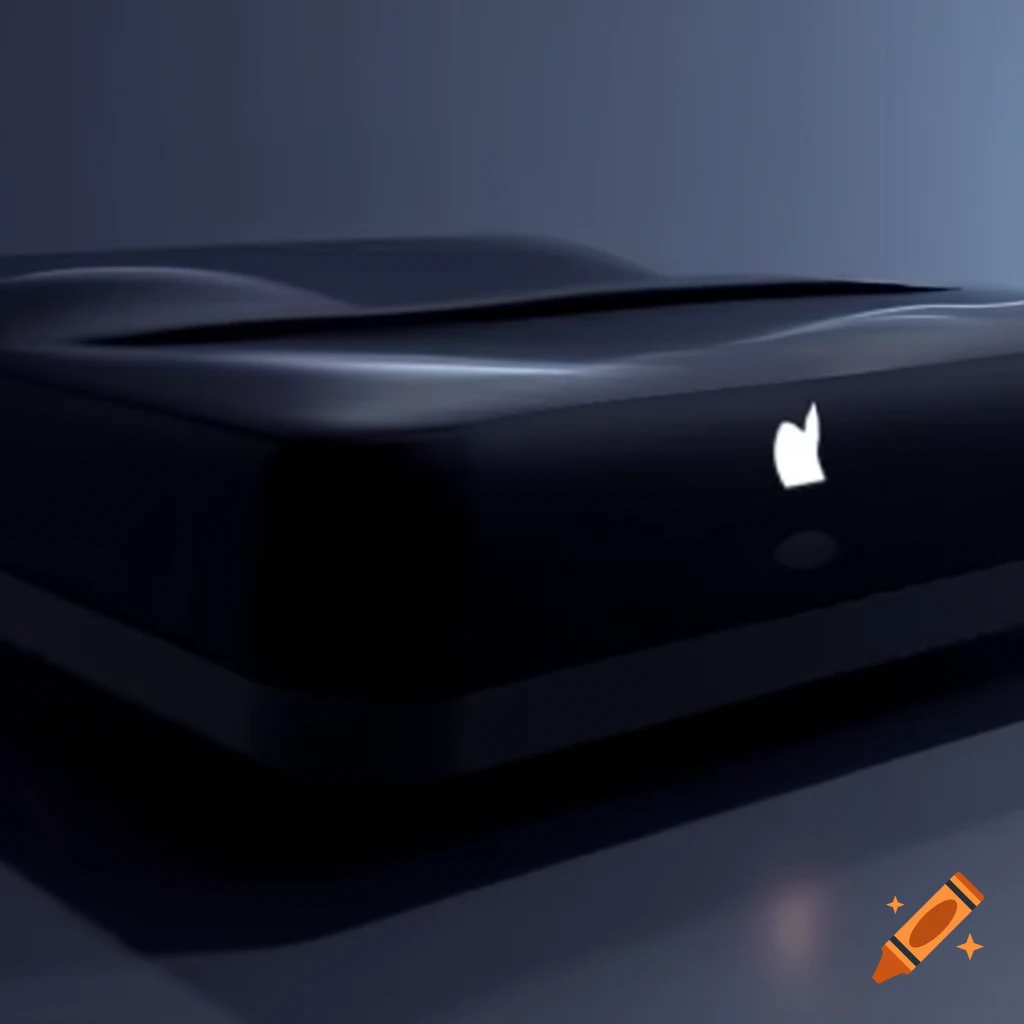 Modern futuristic black bed featuring Apple logo