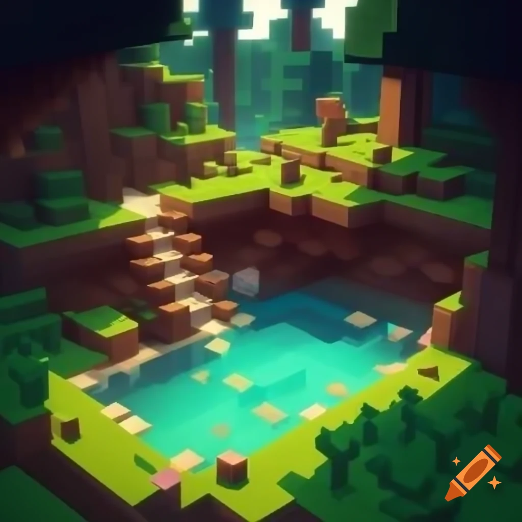 Tranquil jacuzzi in lush Minecraft landscape with vibrant flora