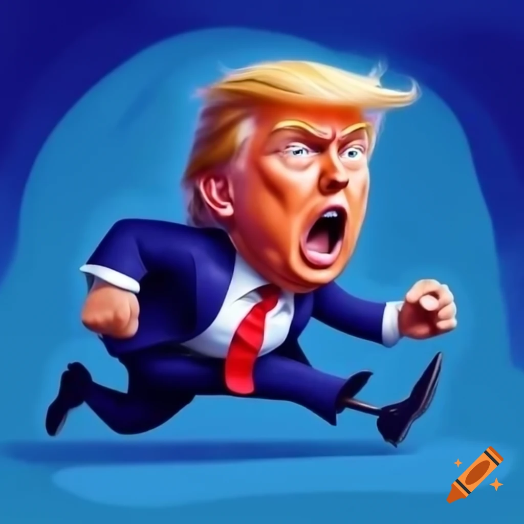 Person running with scared expression, possibly in a satirical context