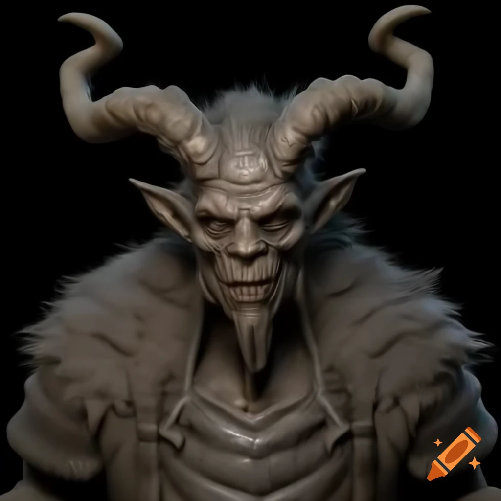 3D model of hulking, fur-clad figure inspired by Krampus in Dark Souls style