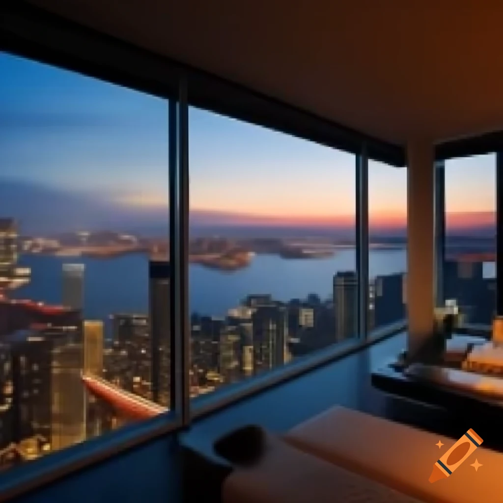 Seattle dawn view and Hong Kong Victoria Harbour night skyline from modern apartment