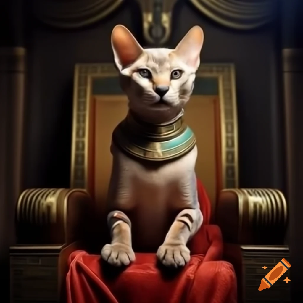 Egyptian cat Cleopatra seated on a regal throne