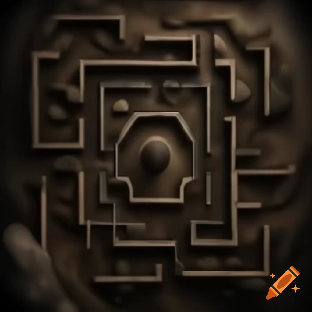 Top down view of giant dark brown stone maze, hyperrealistic details