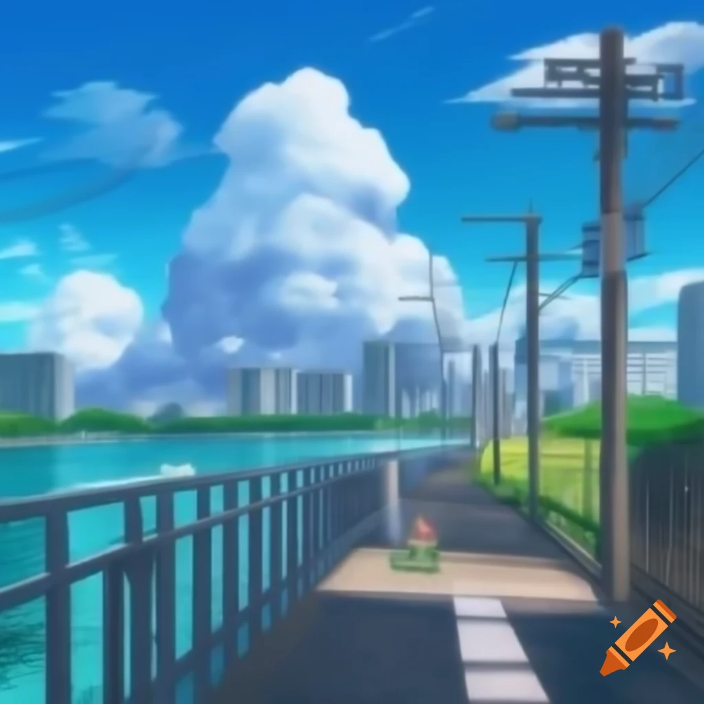 Anime-themed environment featuring unique structures