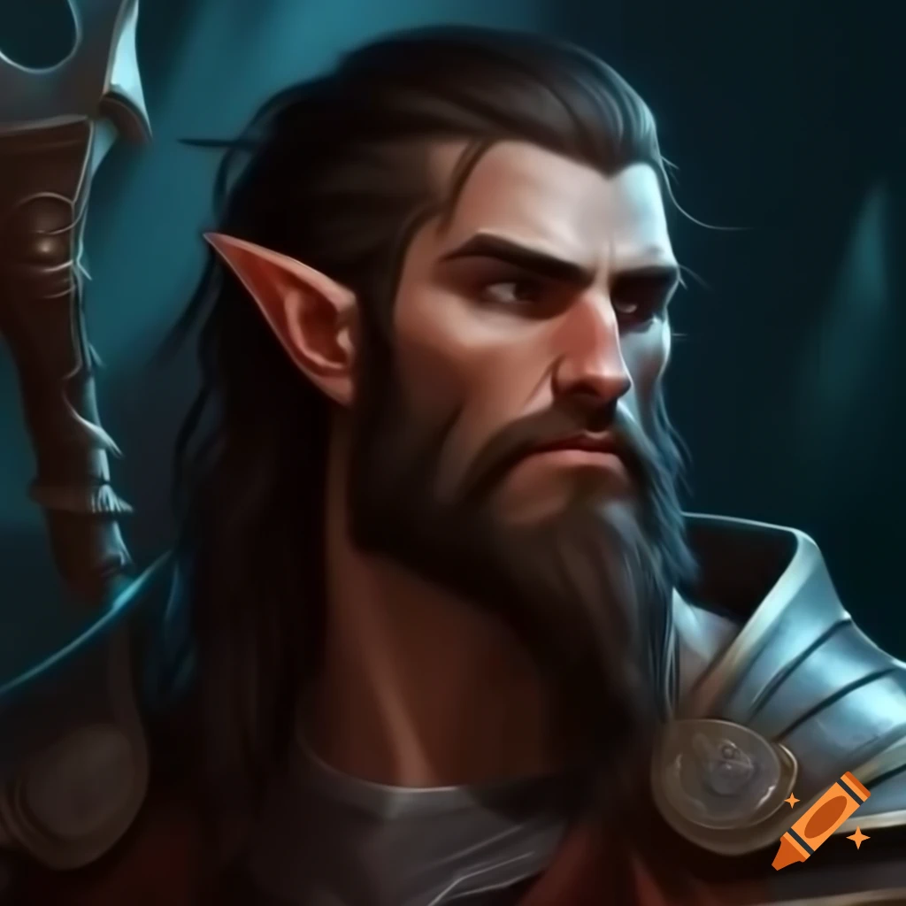 Male drow elf barbarian wearing armor