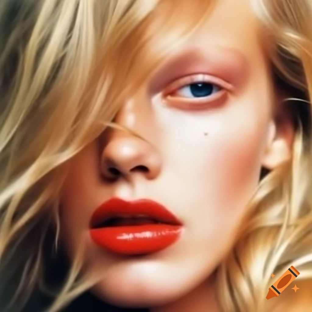 Close up of 1993 blonde supermodel for ELLE magazine cover