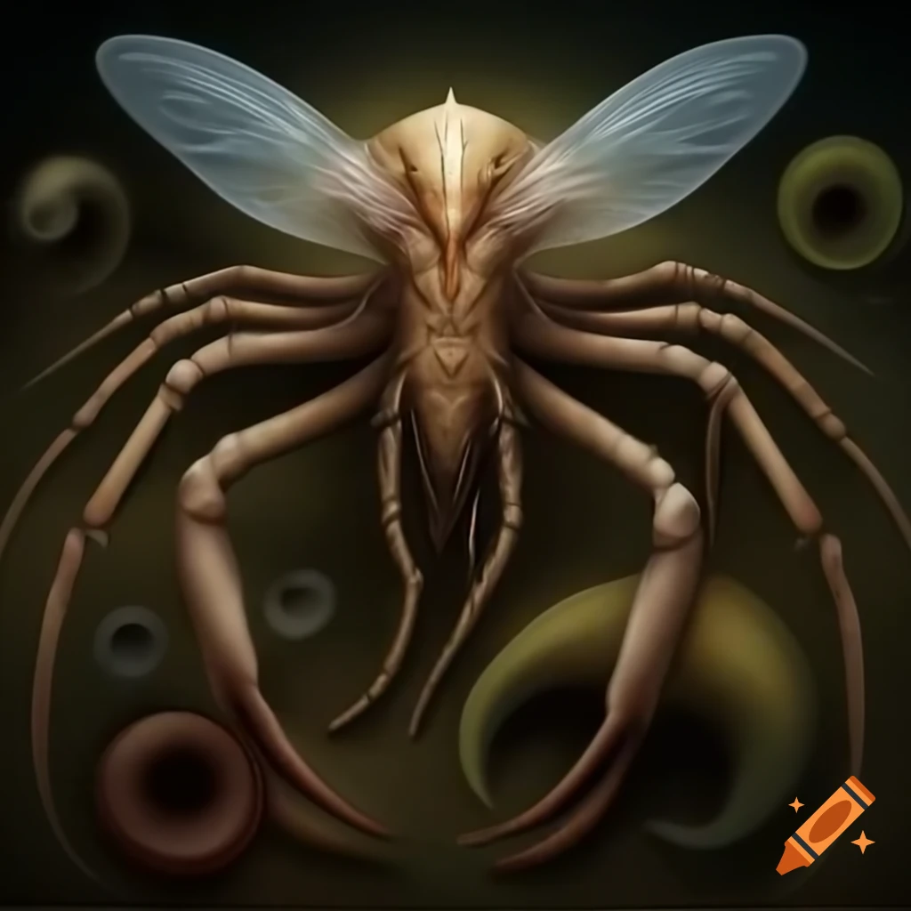 Realistic extraterrestrial four-winged insectoid creature resembling brine shrimp