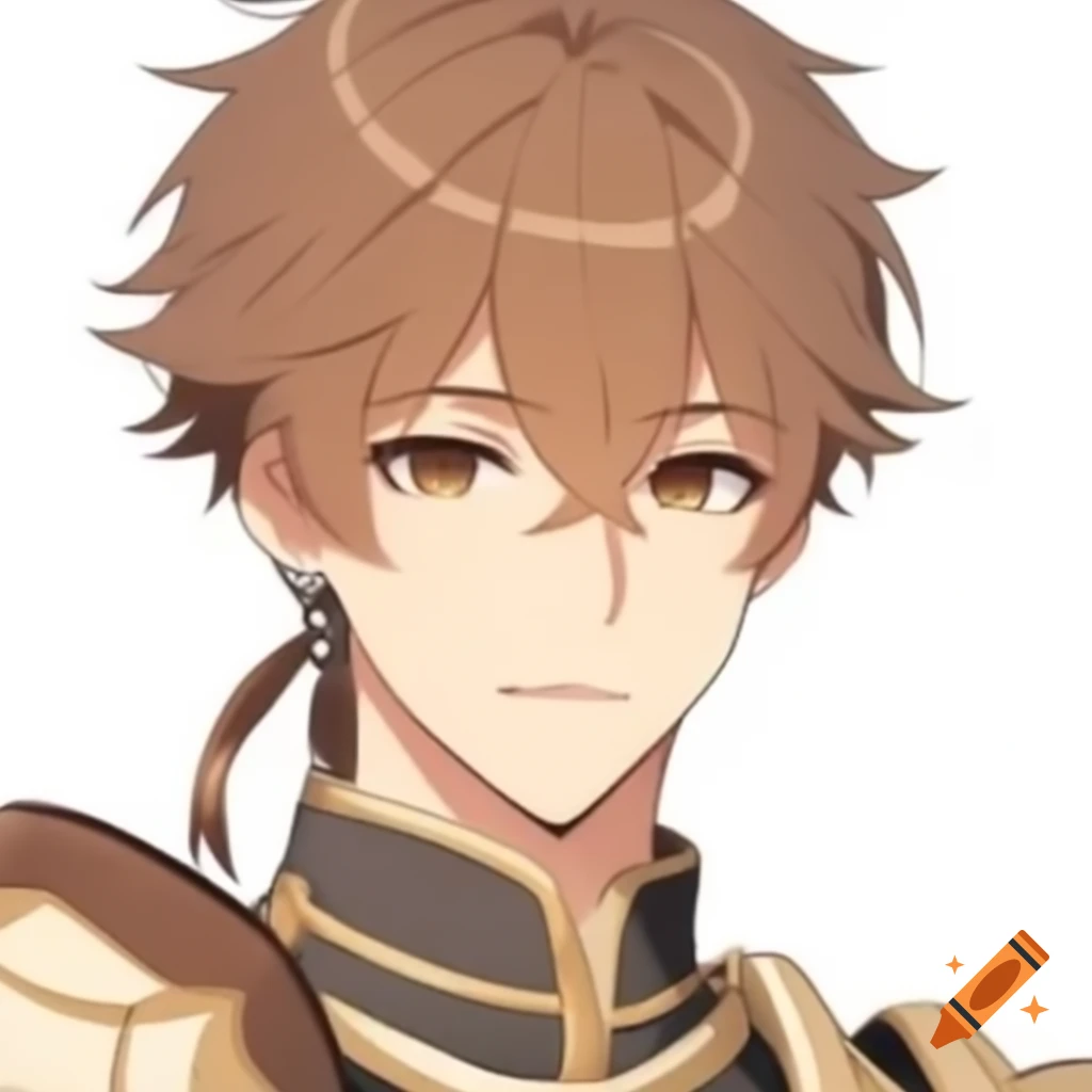 Anime archer character with brown hair and brown eyes in armor