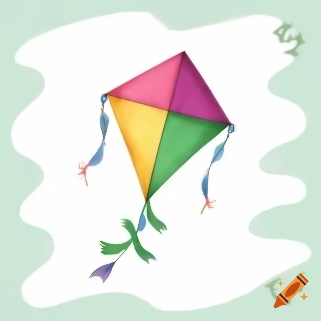 Cartoon-style kite illustration on white background in watercolor