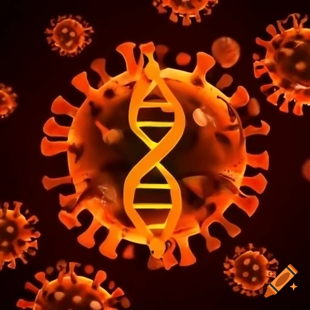Dna structure with virus and mass spectrometry logo in orange on craiyon