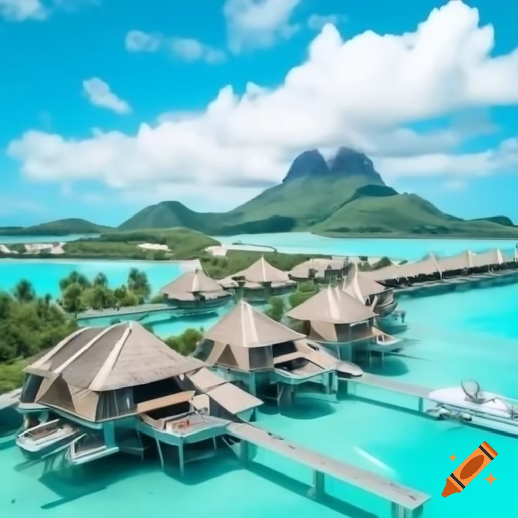 Stunning Bora Bora landscape with crystal clear waters and lush greenery