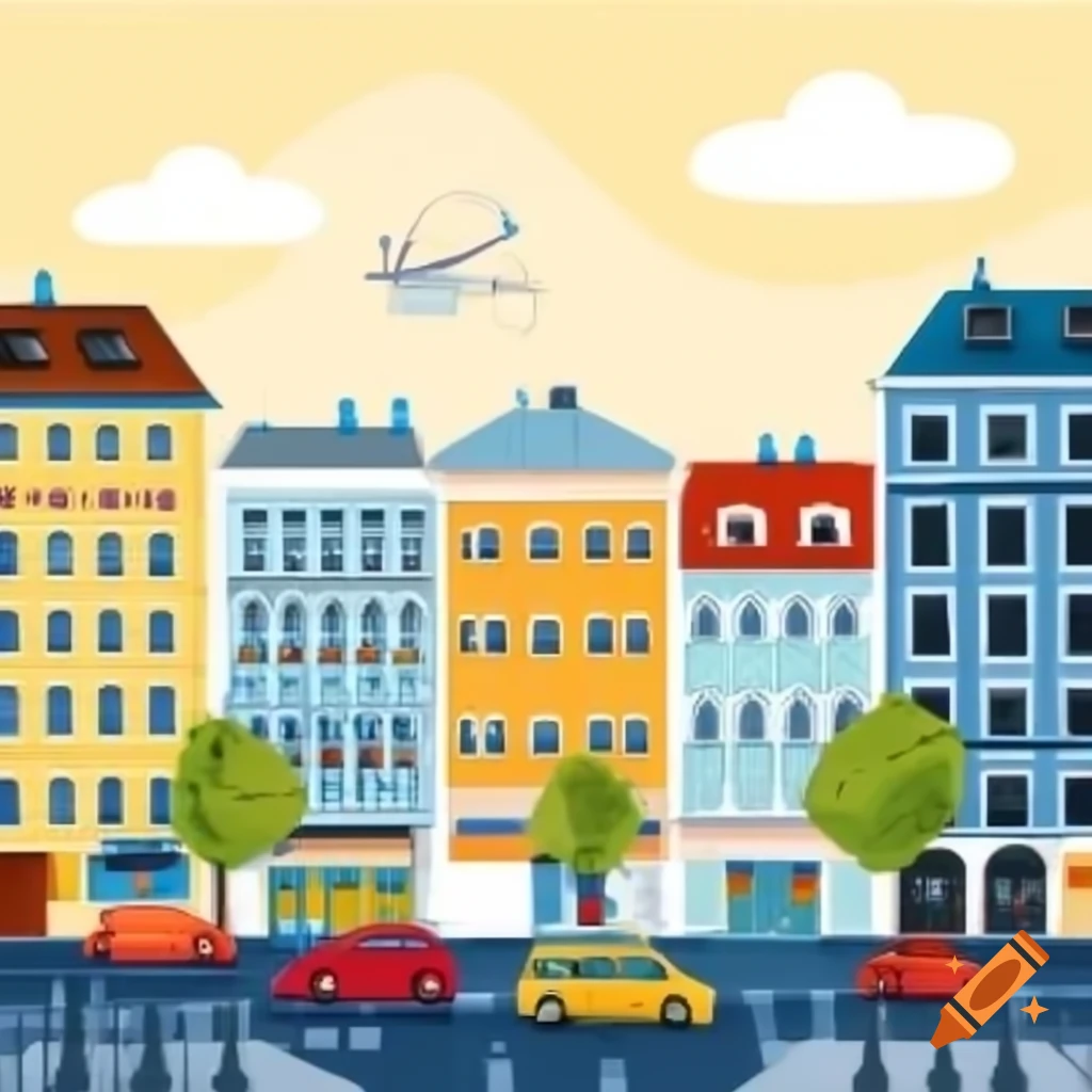 Cartoon art depicting the city of Vienna