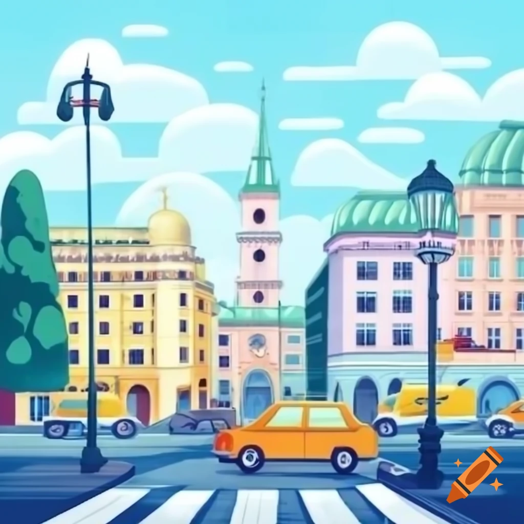 Cartoon art depicting the city of Vienna