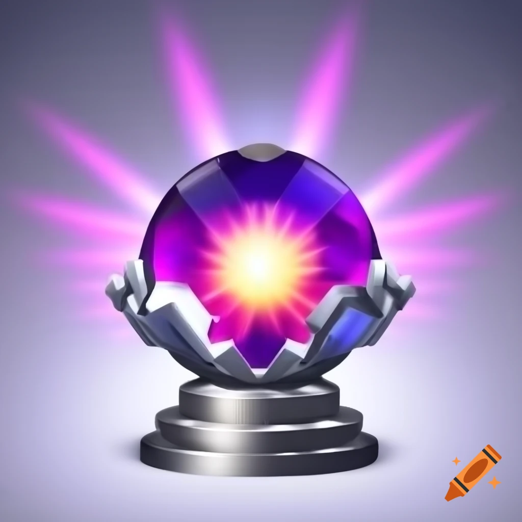 3D rendering of crystal ball with neon colors on silver stand