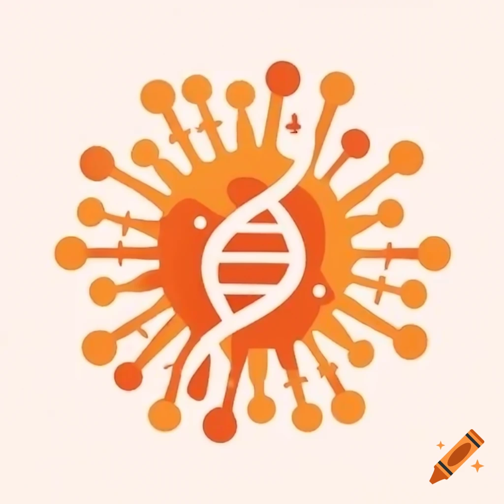 Orange DNA logo representing virus structure with spikes