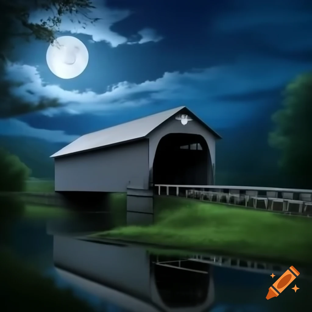 Covered bridge on the moon with a horse