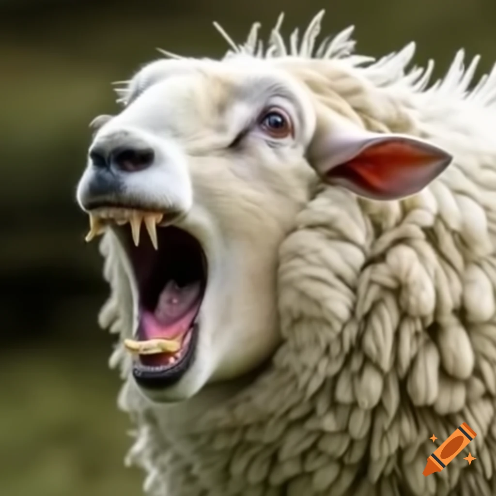 Close-up of sheep with sharp teeth