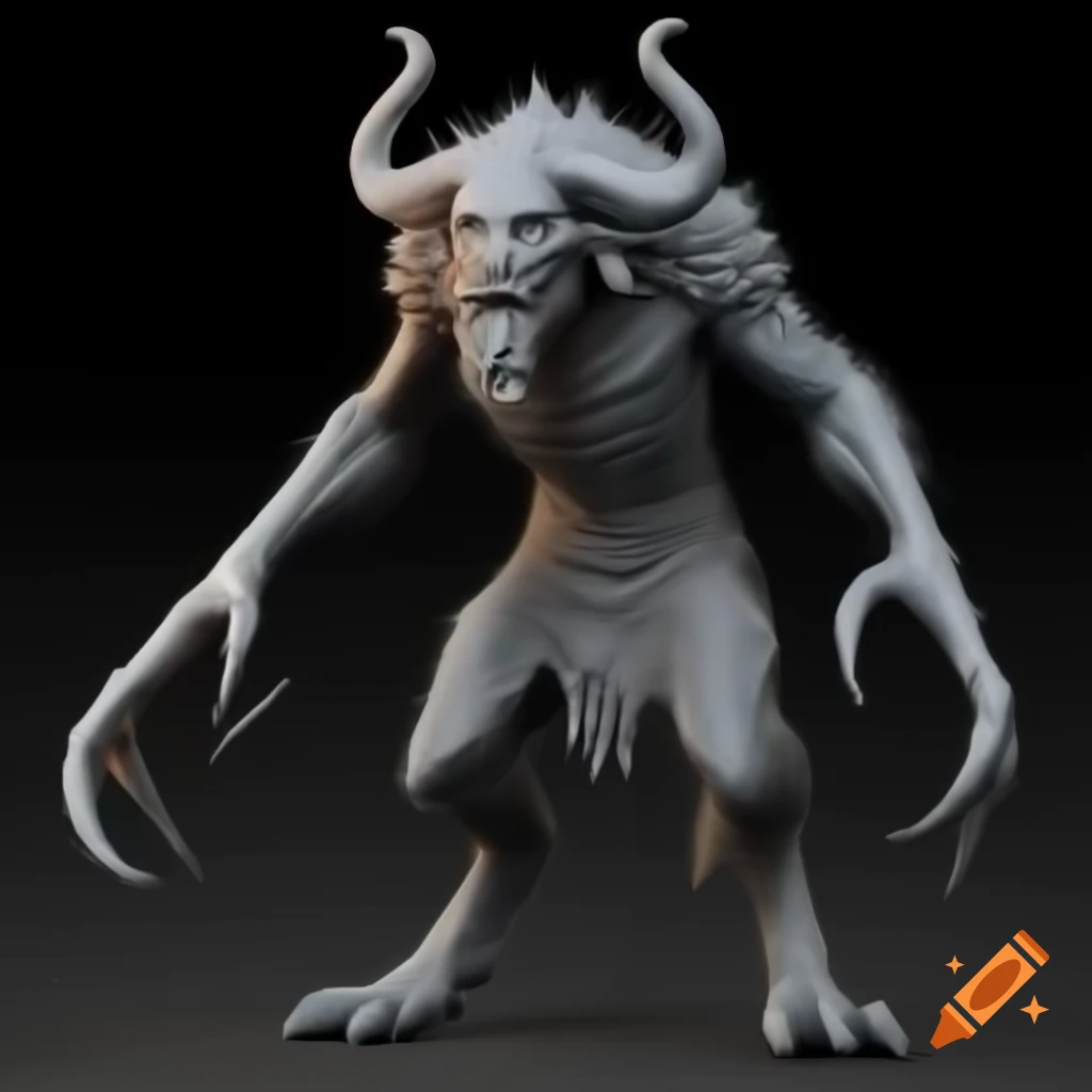 3D model of furry Dark Souls monster inspired by Krampus, 3/4 view