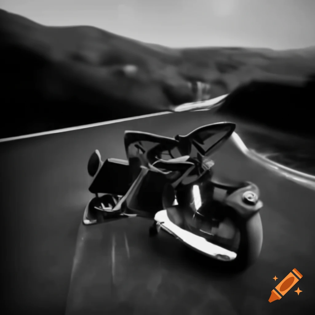 Close-up of a motorcycle split in two on the racetrack after an accident, no people present