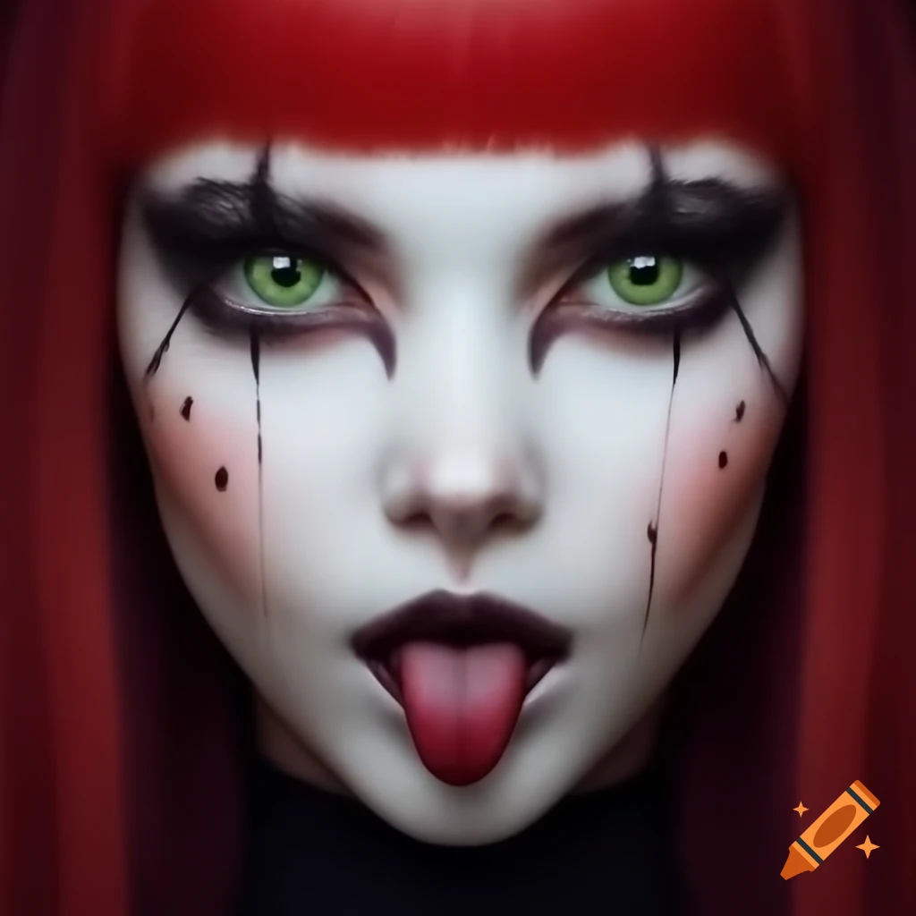 Closeup of alien cat with human woman features and fiery red hair