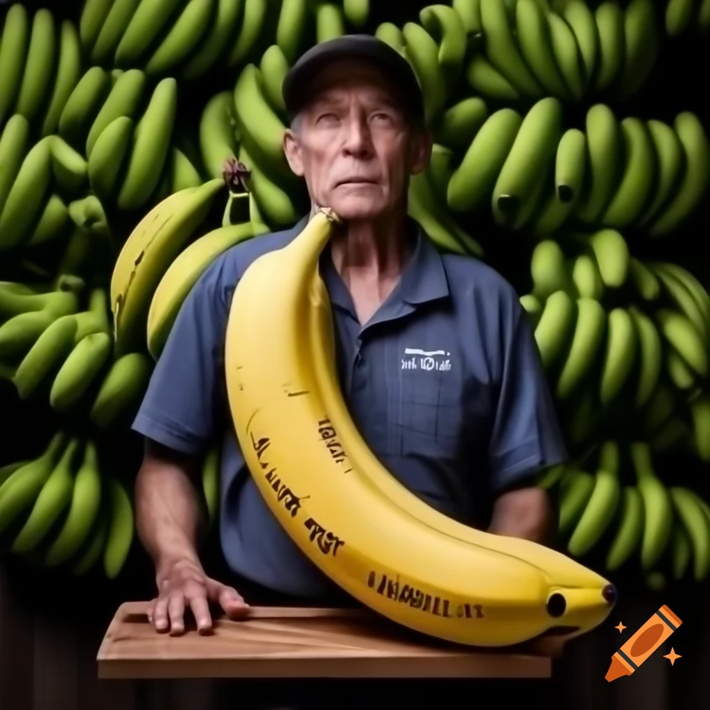 Man with an oversized banana and sign reading 'William Waynespear'