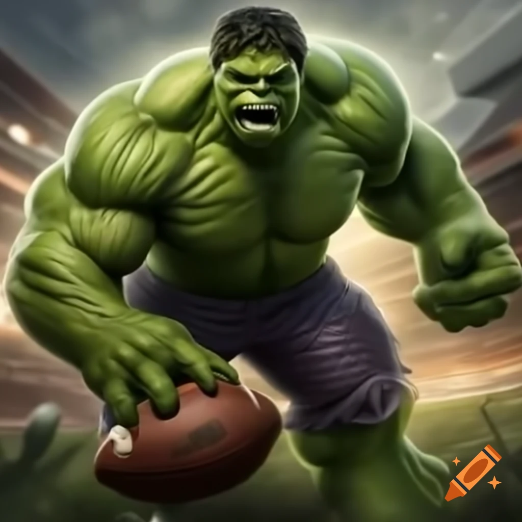 Green giant character playing American football