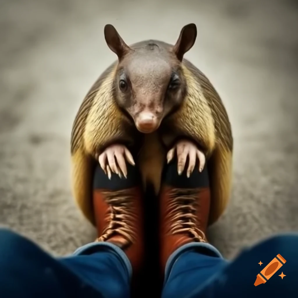 Armadillo wearing leather boots