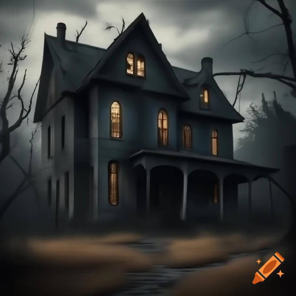 Eerie decaying house with locked doors and creeping shadows