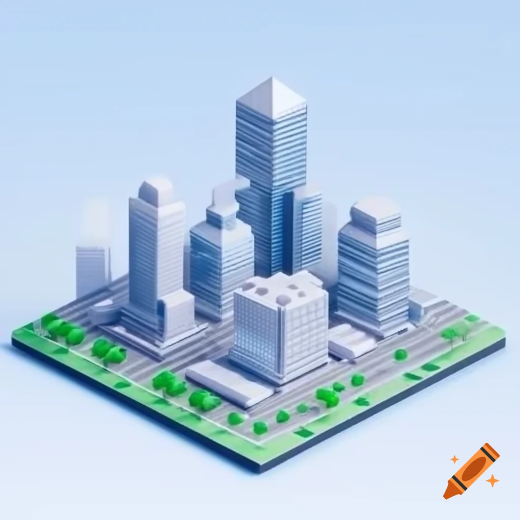 Isometric 3D model of a modern city
