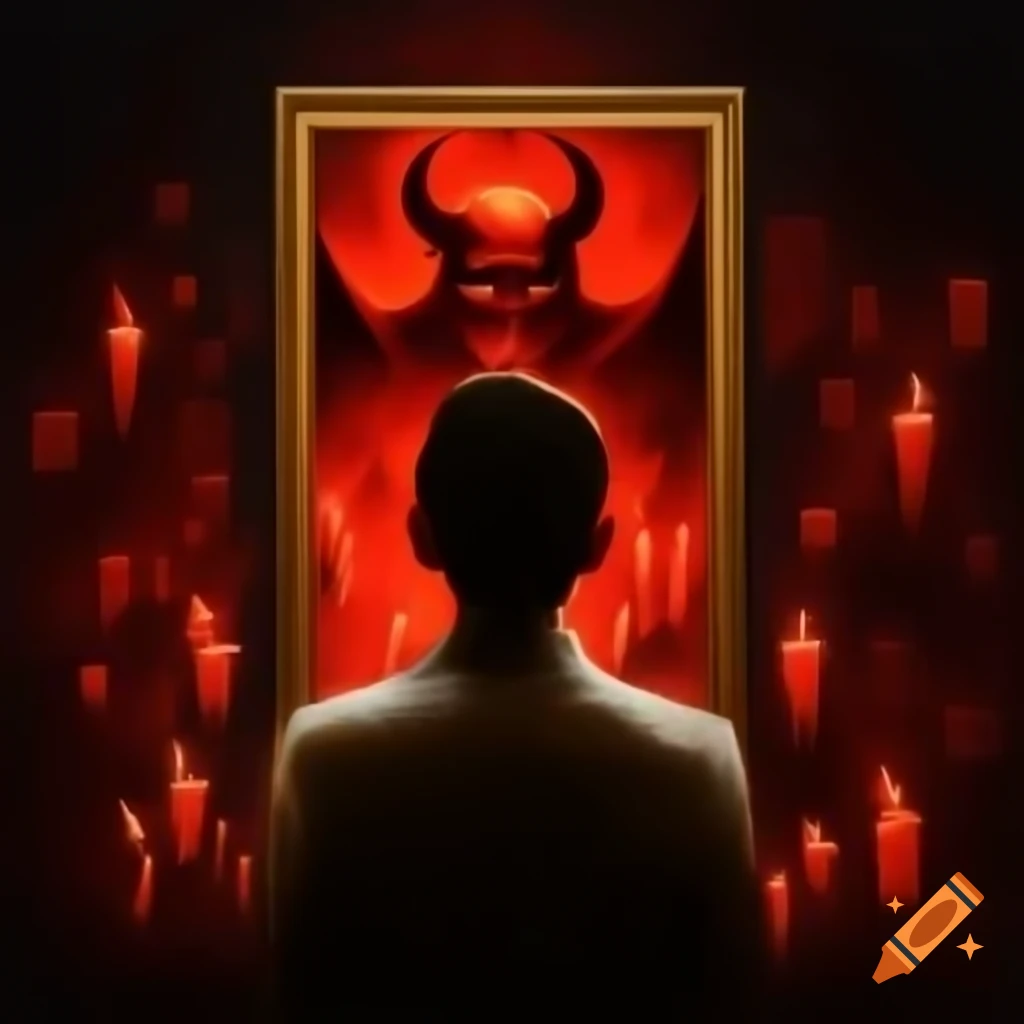 Person confronting a devil figure
