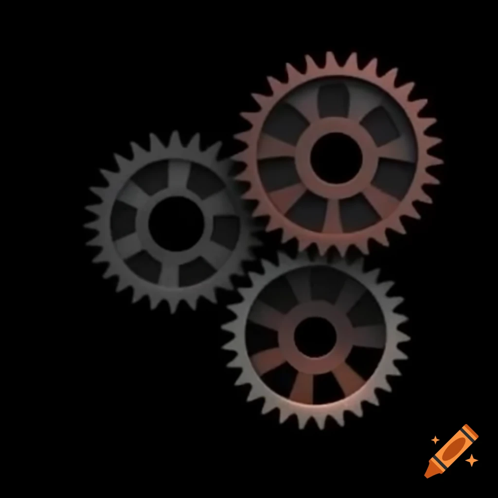 Stylized gothic gears turning, one smaller than the other