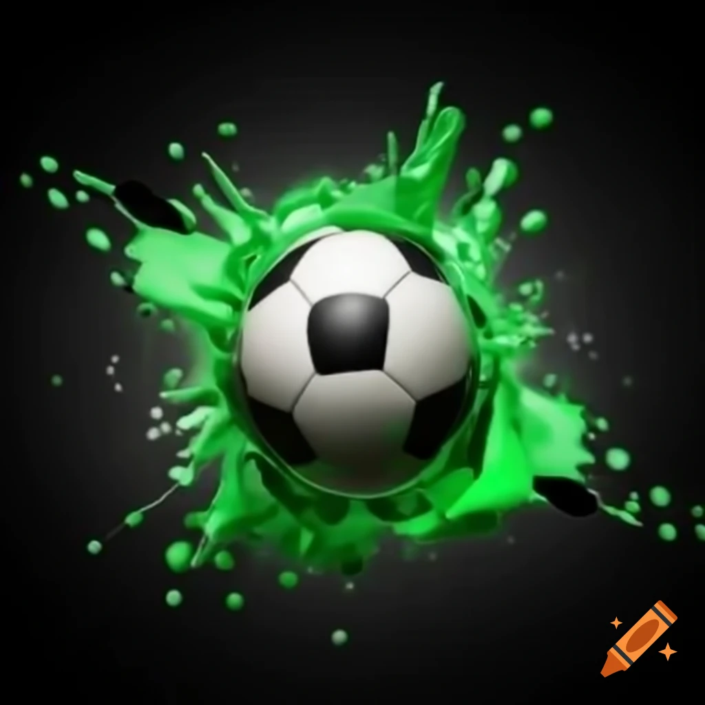 Soccer ball appearing to leave the screen with green splash effect, transparent background