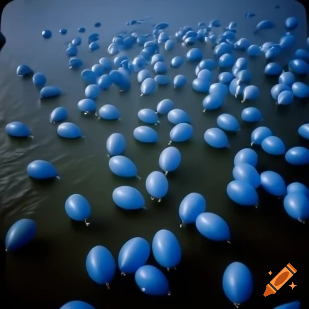 Close-up of Winged Blue Balloon Men migrating near rivers, National Geographic photography 1971