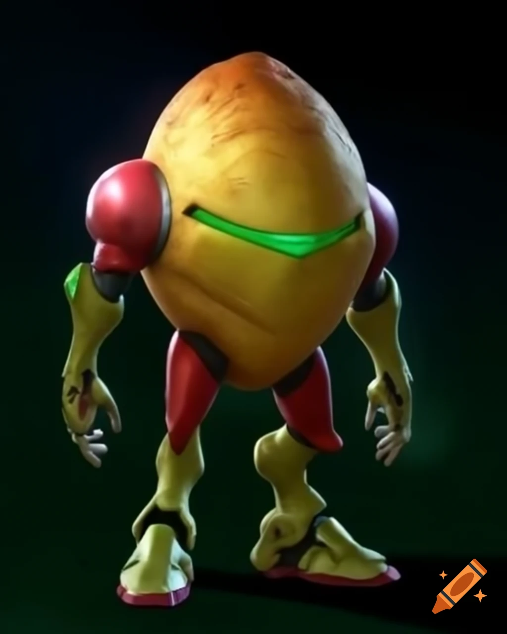 Character potato dressed in Metroid Samus suit