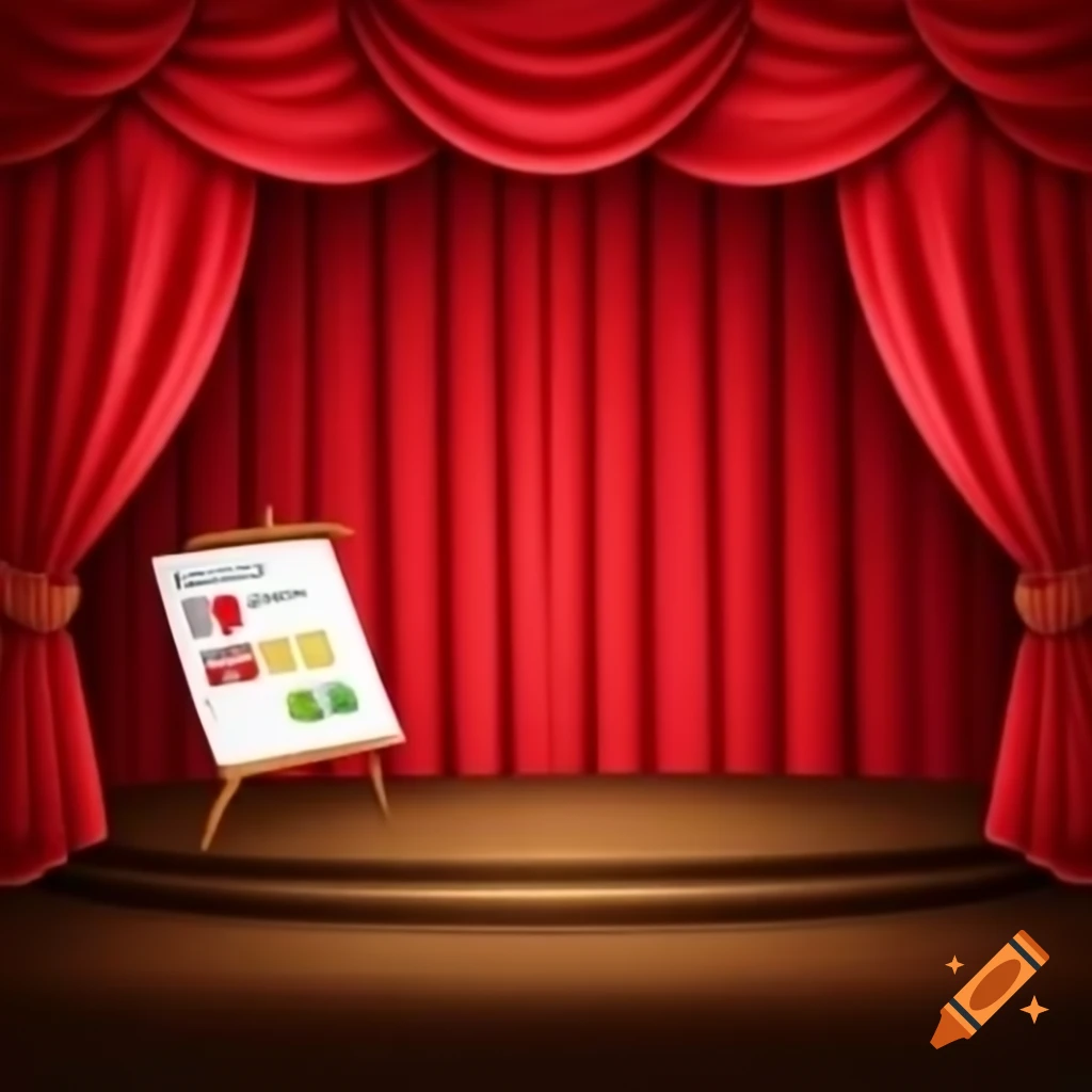 Red stage curtain with flip chart on left side