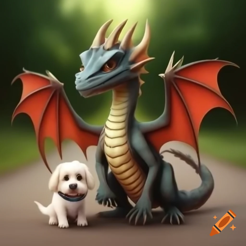 Dragoness and dog enjoying a walk together