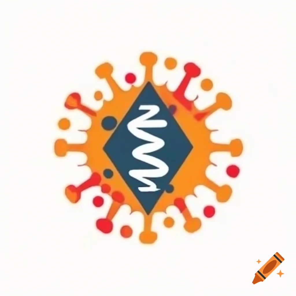 DNA logo in virus shape with orange triangles