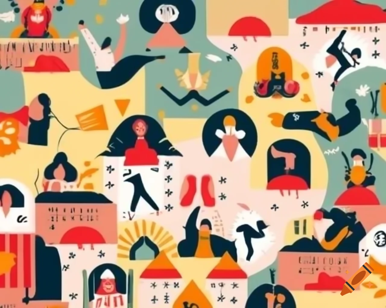 Uplifting festival scene with people enjoying live music, dancing, and yoga activities