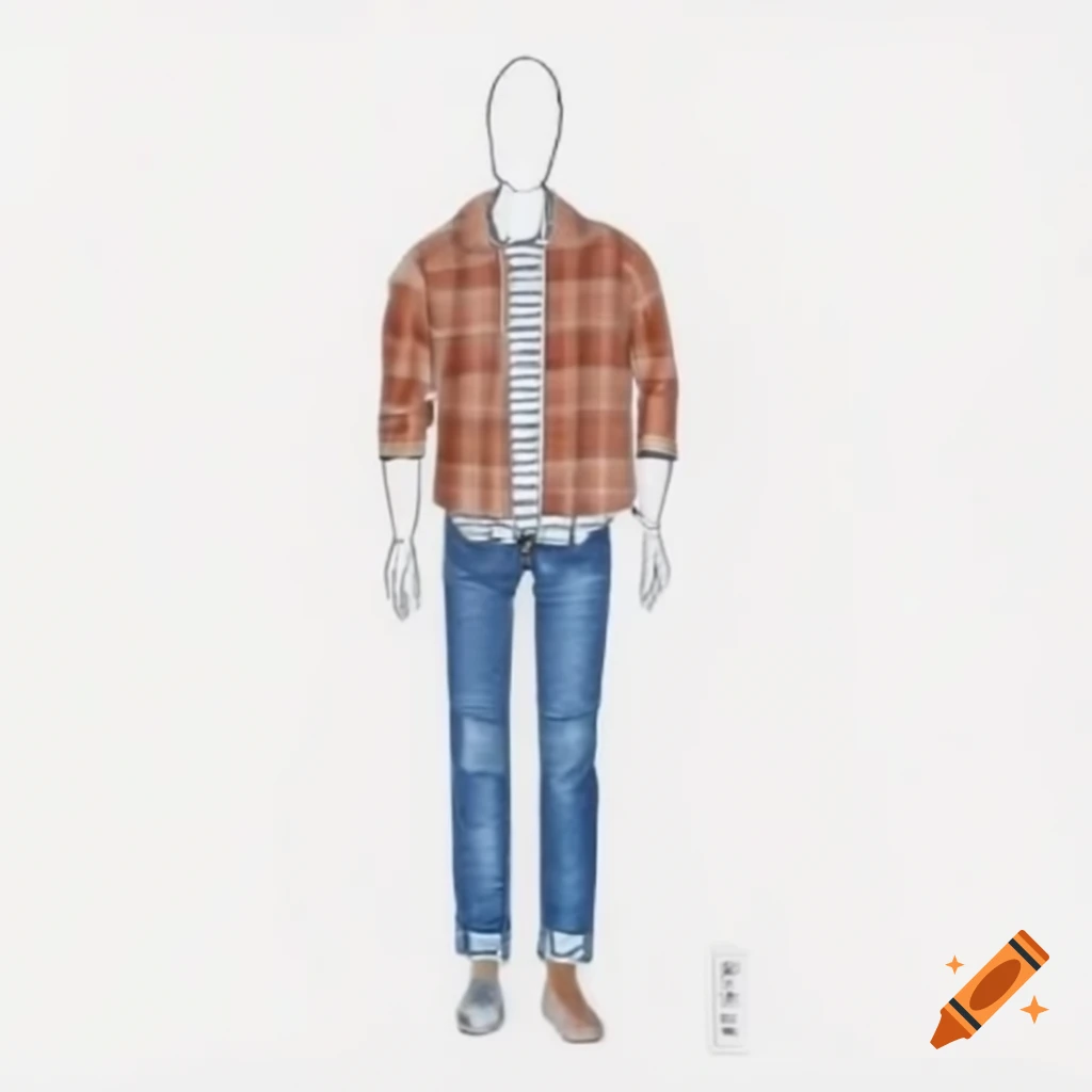 Mannequin wearing jeans, long sleeve shirt, warm sweater, and sneakers