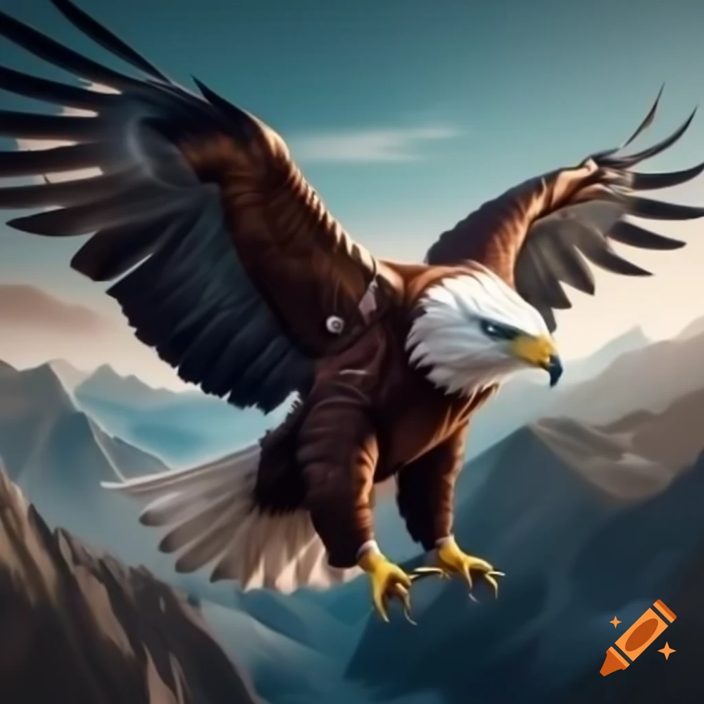 Minimalist design of a majestic eagle in flight with bold lines and vibrant colors