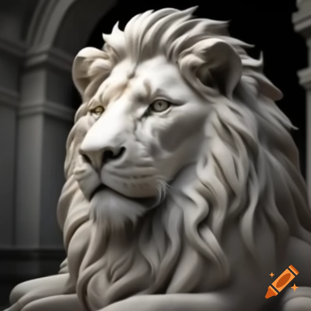 Realistic marble sculpture of a lion