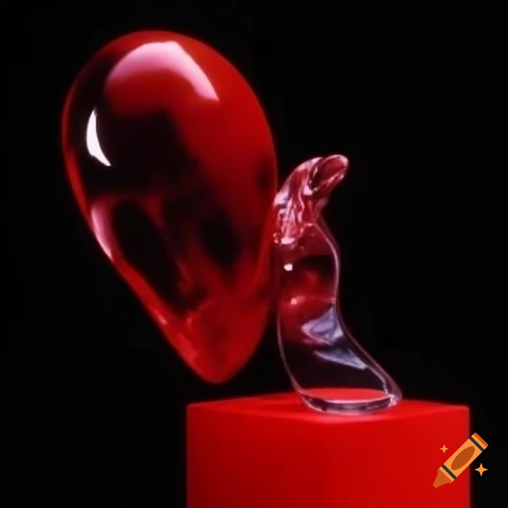 Pop surreal photography featuring a red glass statue