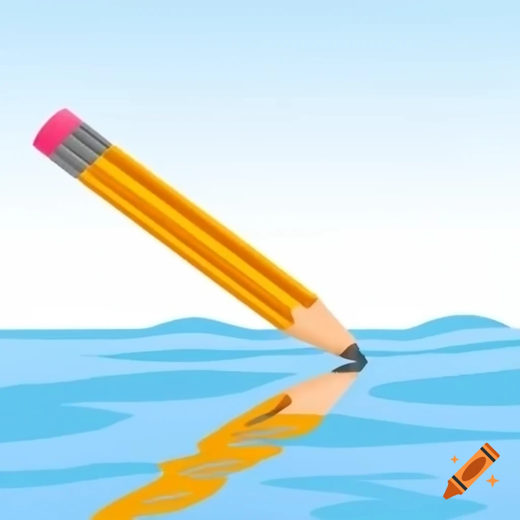 Pencils writing on water surface with reflection