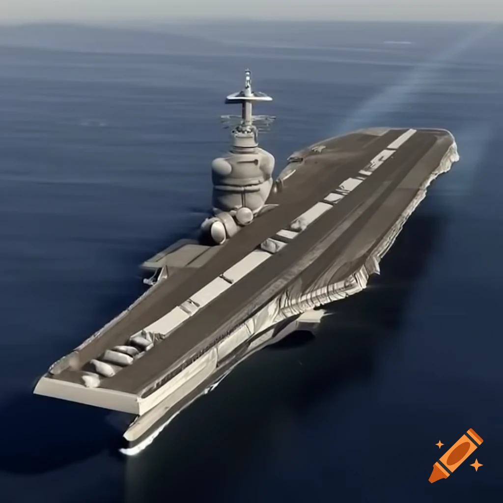 Spaceship resembling an aircraft carrier in orbit around Mars